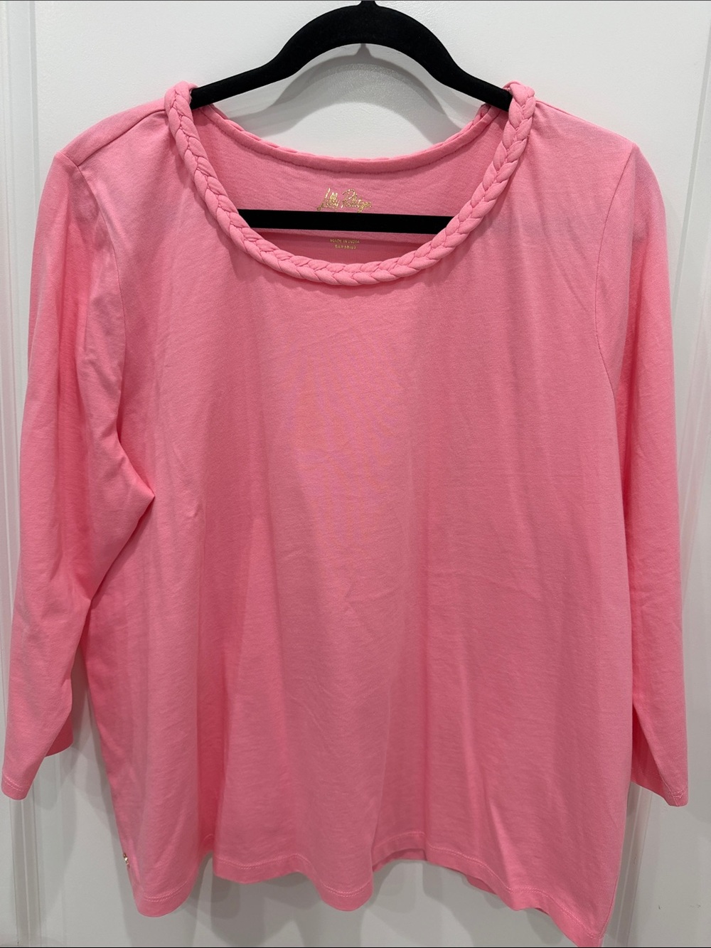Lilly Pulitzer Pink Braided-Neck Long Sleeve Tee